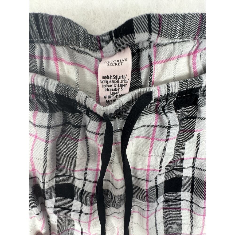 Victoria’s Secret Pajama Set Size Medium Black Pink White Plaid Flannel - Picture 3 of 10